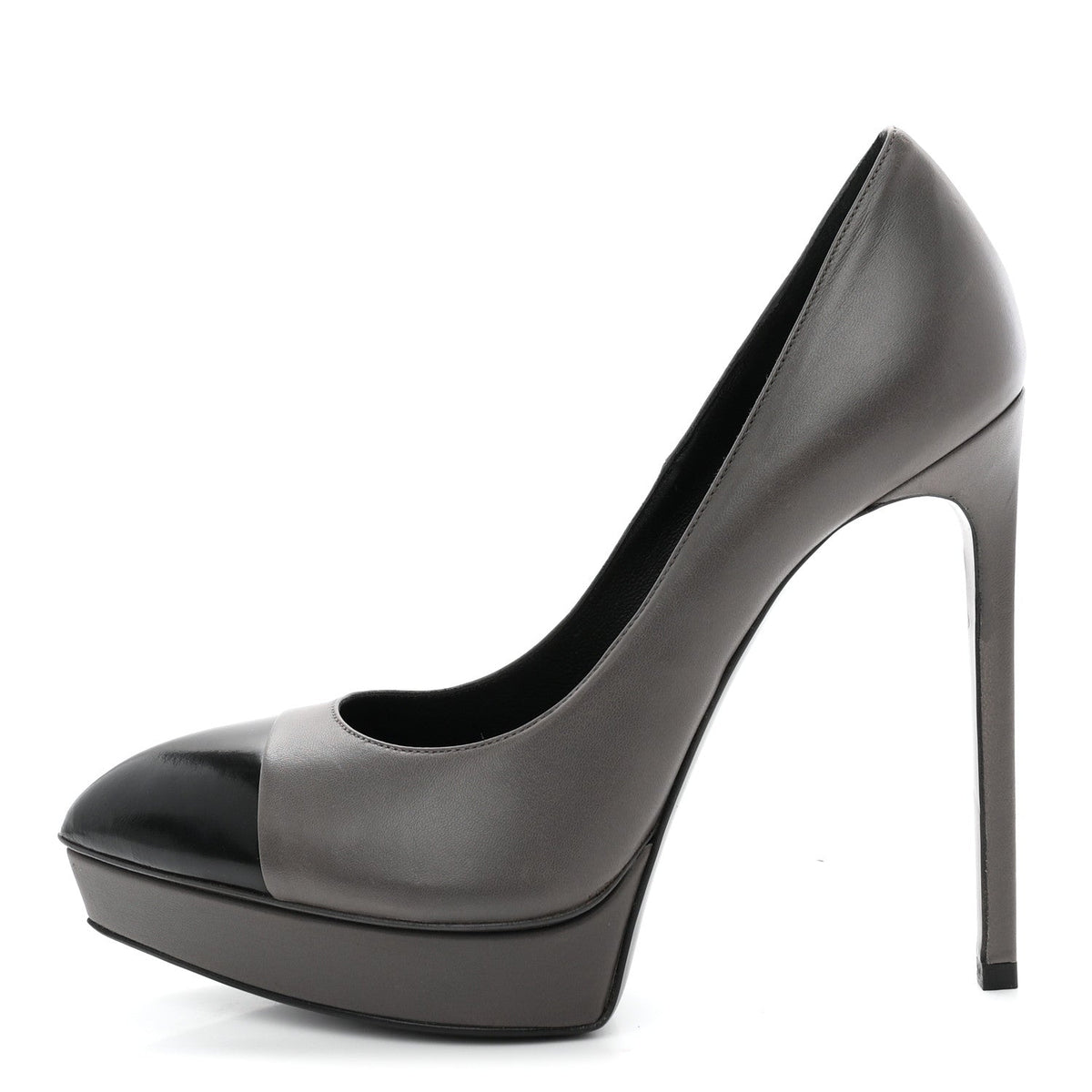Calfskin Cap Toe Janis Platform Pumps Grey