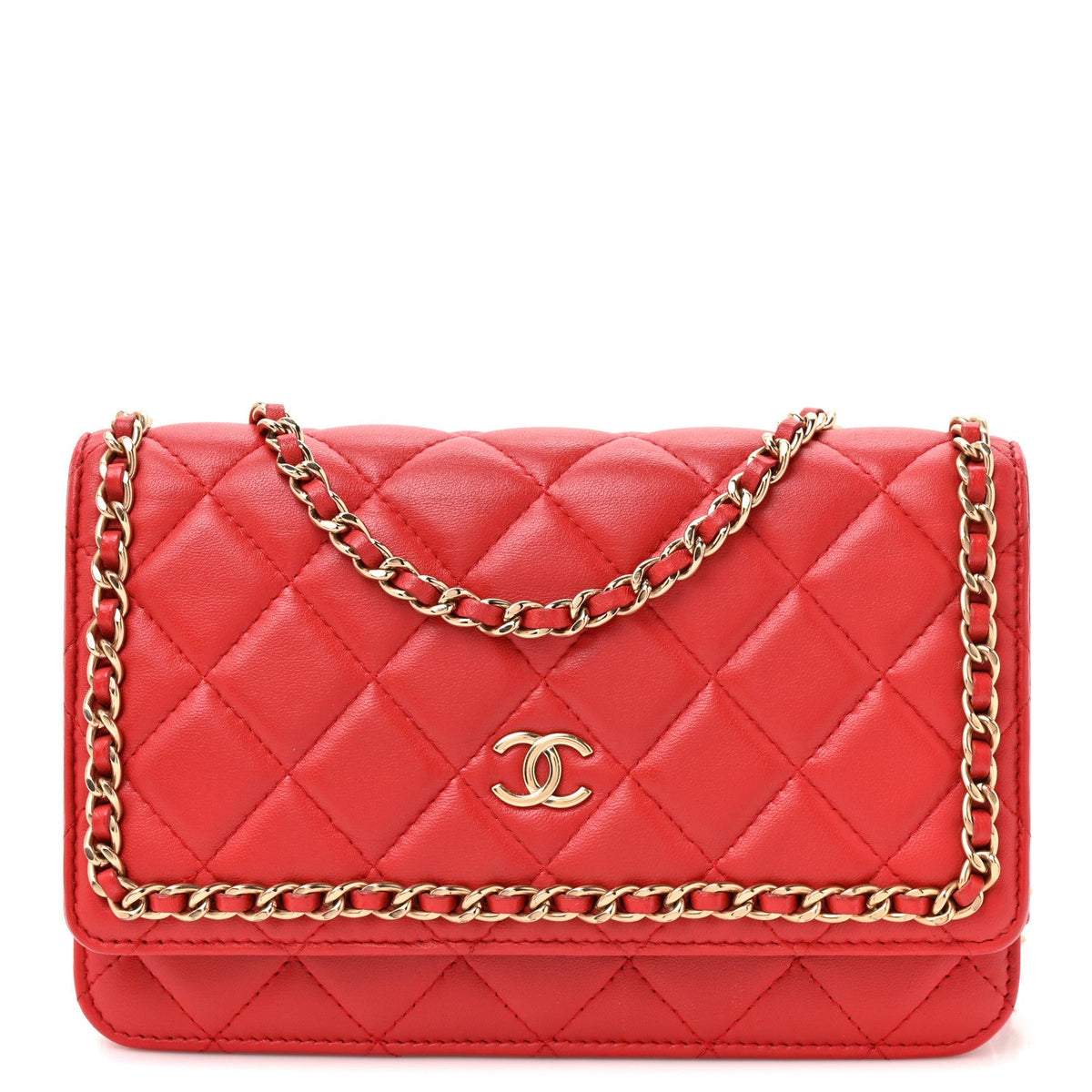 Quilted Lambskin Wallet Bag - Red