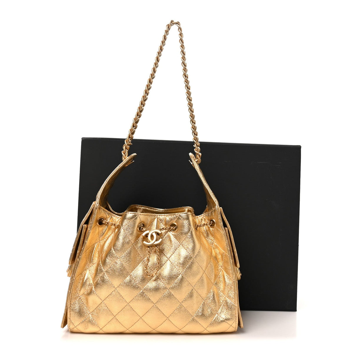 Small Quilted Caviar Handbag - Gold