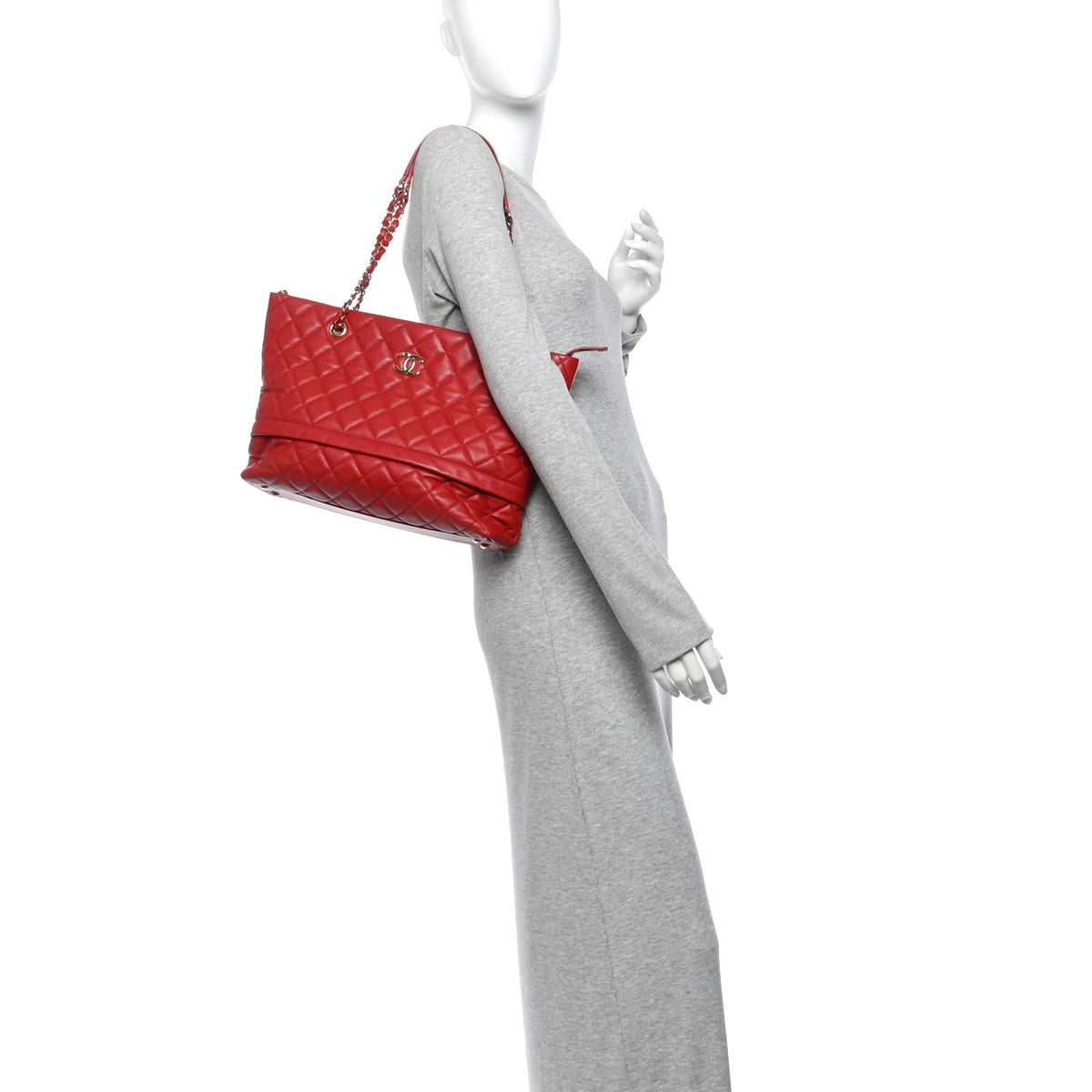 Quilted Caviar Tote Bag - Red