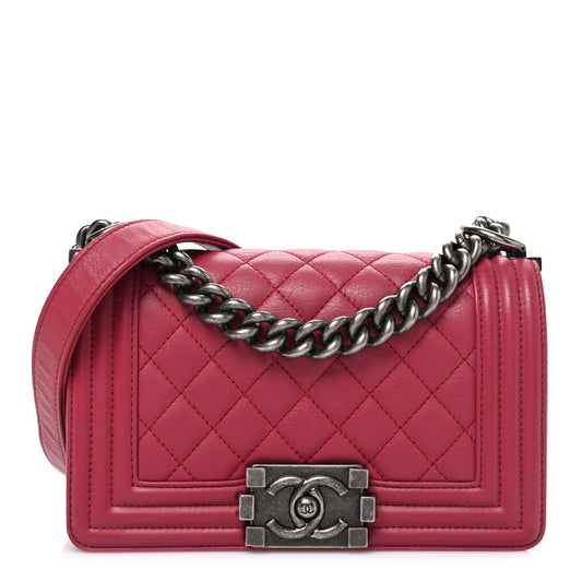 Small Quilted Calfskin Flap Shoulder Bag - Pink