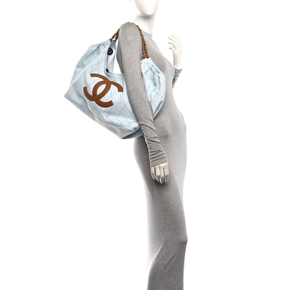 Small Quilted Calfskin Tote Bag - Light Blue