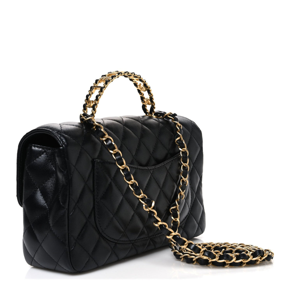 Small Quilted Lambskin Flap Shoulder Bag - Black