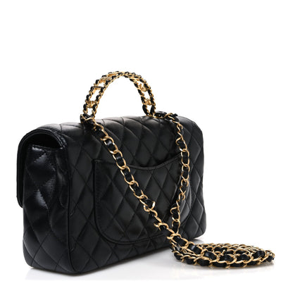 Small Quilted Lambskin Flap Shoulder Bag - Black