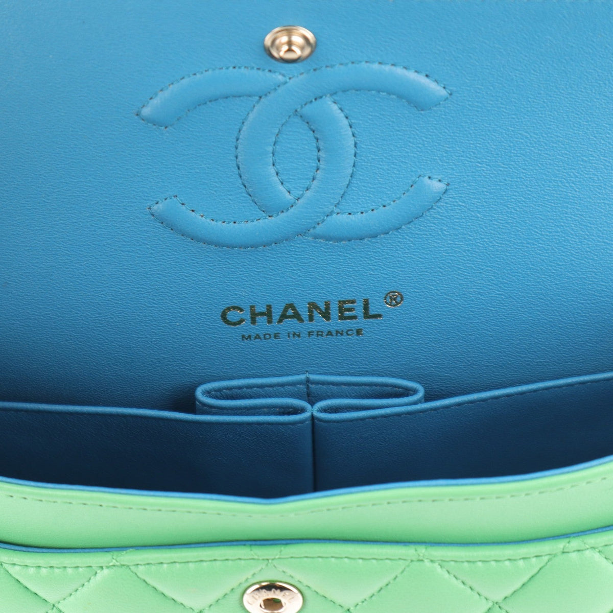 Small Quilted Lambskin Flap Shoulder Bag - Green