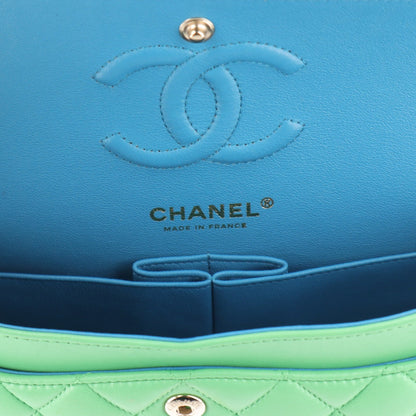 Small Quilted Lambskin Flap Shoulder Bag - Green