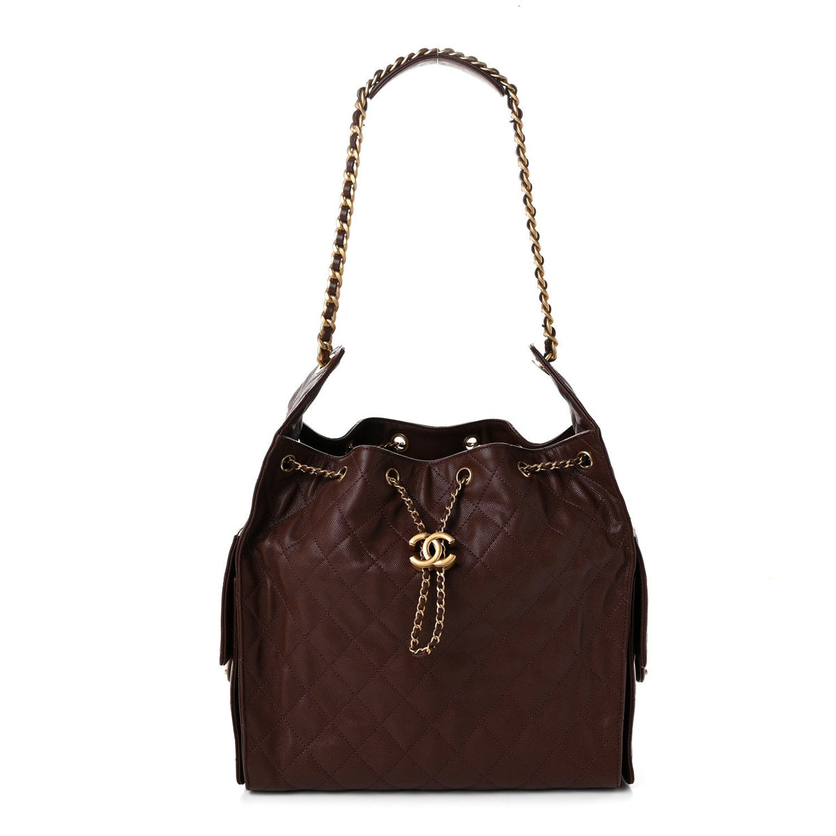 Medium Quilted Caviar Handbag - Brown