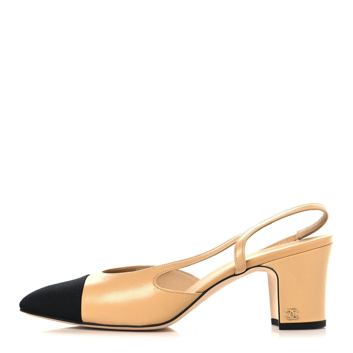 Goatskin Grosgrain Cap Toe CC Slingback Pumps Beige Black