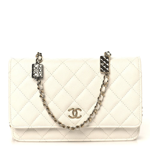 Quilted Caviar Flap Shoulder Bag - White