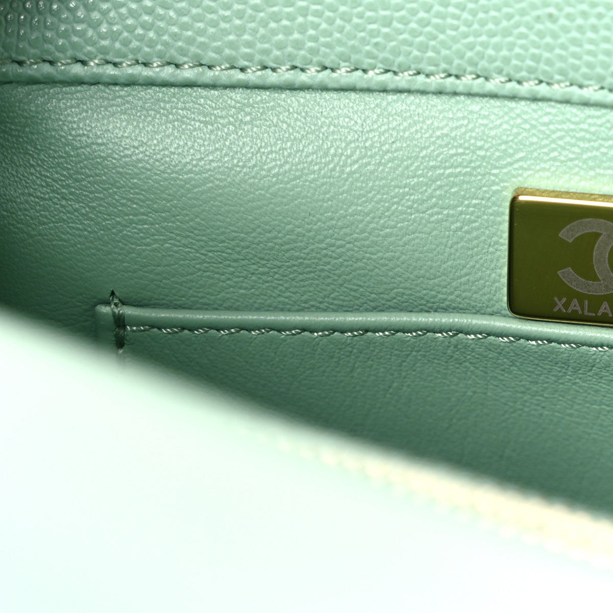 Small Quilted Caviar Flap Shoulder Bag - Light Green