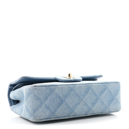 Small Quilted Flap Shoulder Bag - Light Blue