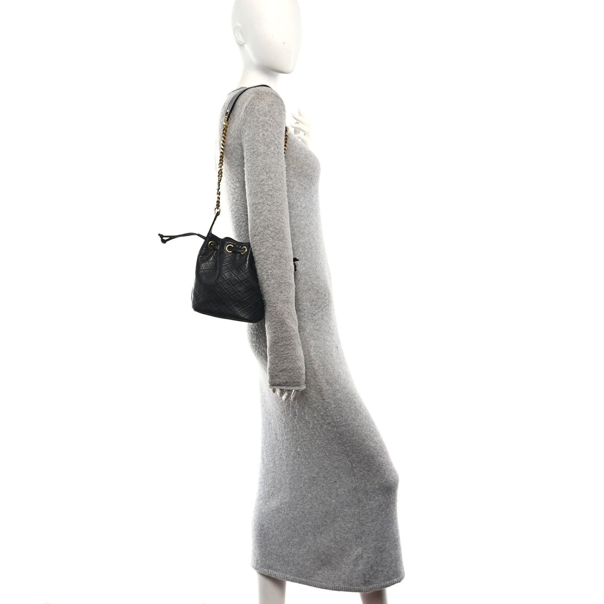 Small Quilted Lambskin Bucket Bag - Black