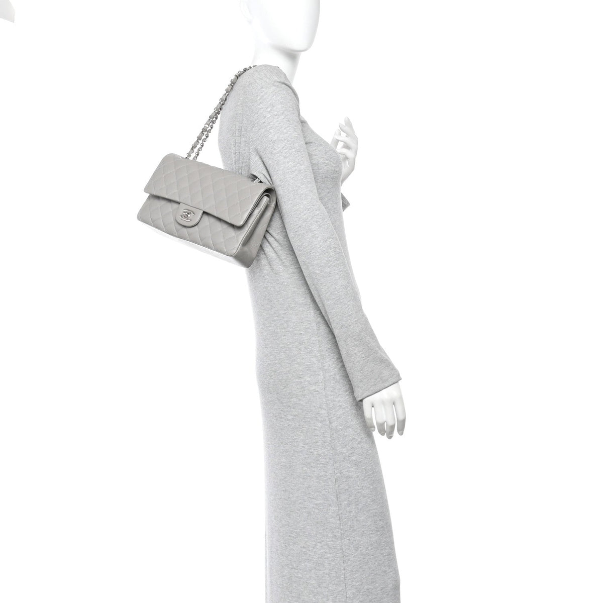 Medium Quilted Lambskin Flap Shoulder Bag - Grey