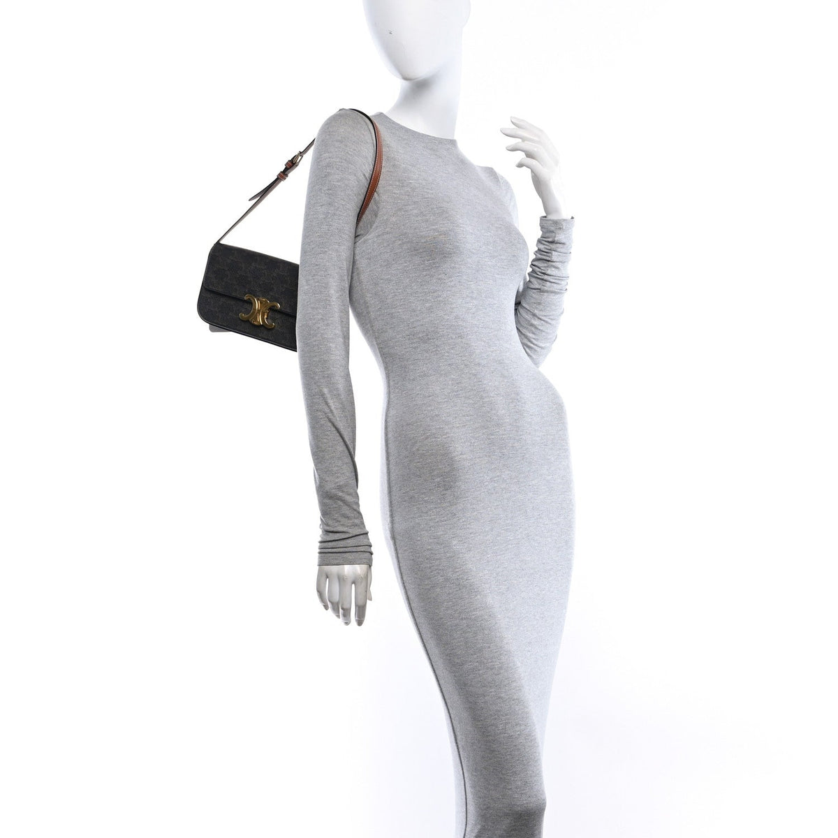 Calfskin Canvas Shoulder Bag - Tan