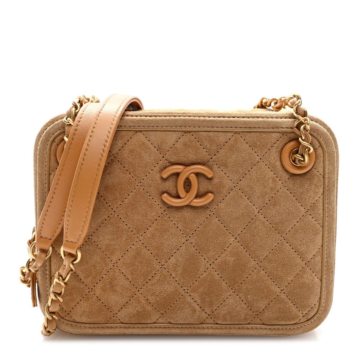 Quilted Suede Handbag - Brown
