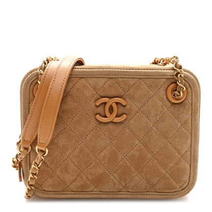 Quilted Suede Handbag - Brown