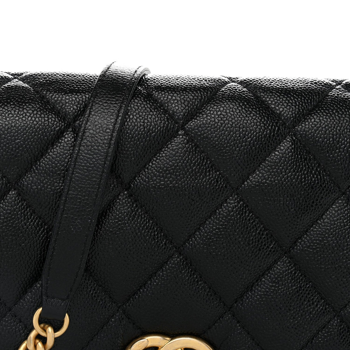 Large Quilted Caviar Flap Shoulder Bag - Black