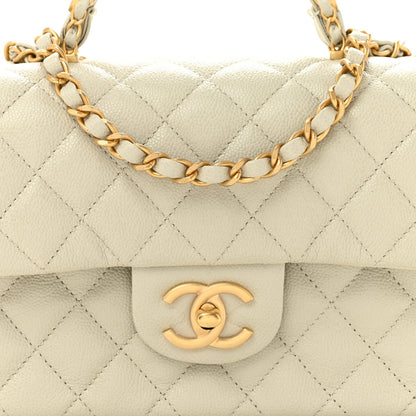 Small Quilted Caviar Flap Shoulder Bag - Grey