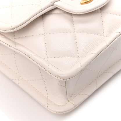 Mini Quilted Caviar Flap Shoulder Bag - White