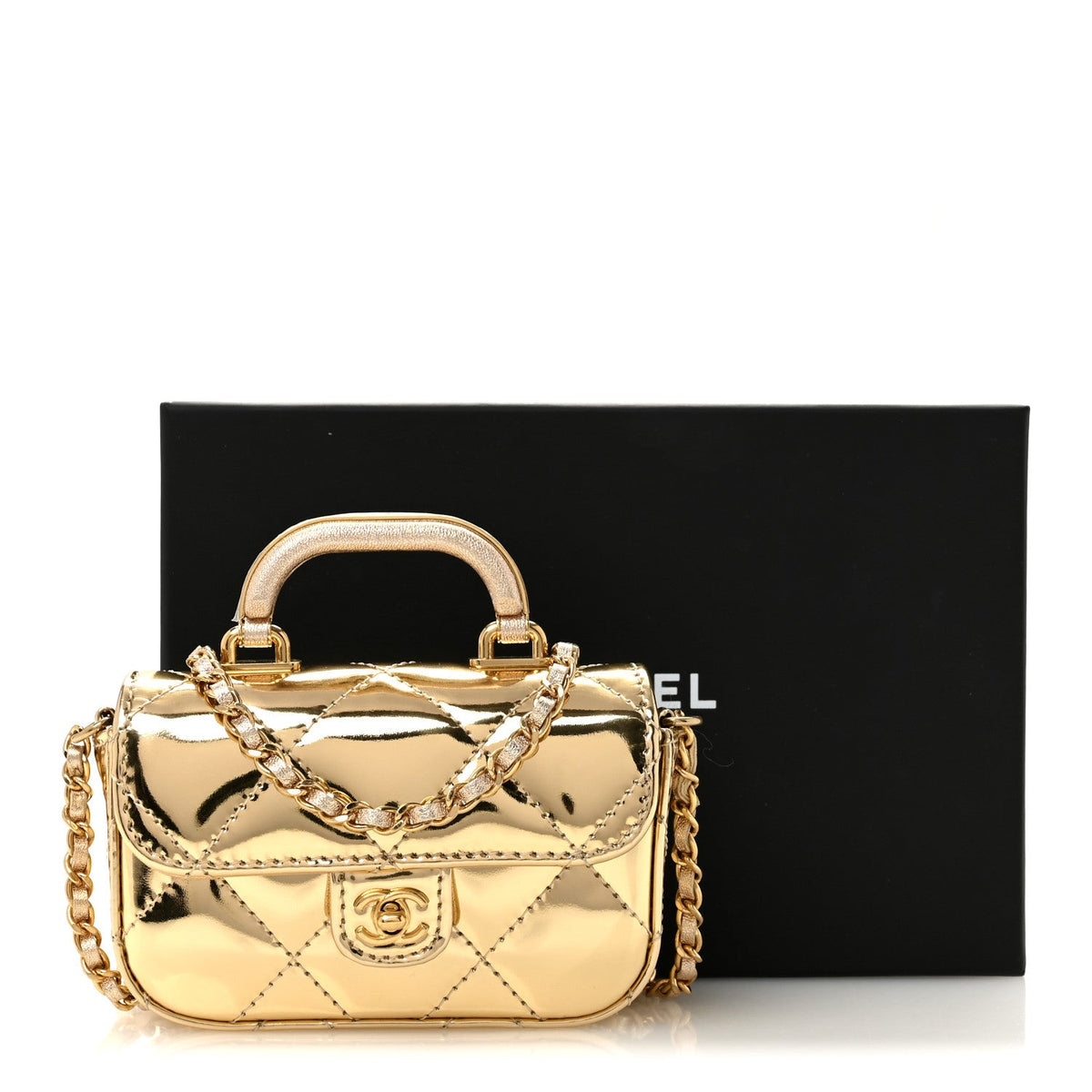 Mini Quilted Calfskin Flap Shoulder Bag - Gold