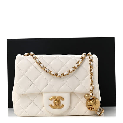 Mini Quilted Lambskin Flap Shoulder Bag - White