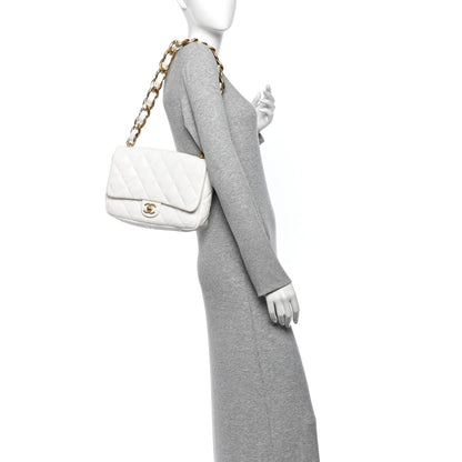 Large Quilted Lambskin Flap Shoulder Bag - White