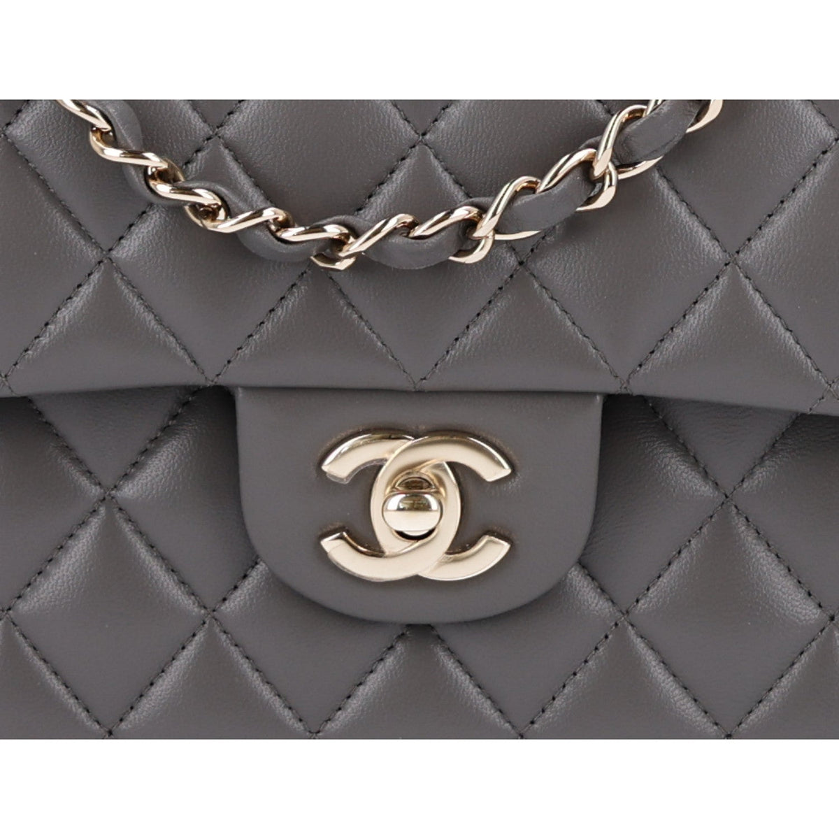 Small Quilted Lambskin Flap Shoulder Bag - Grey