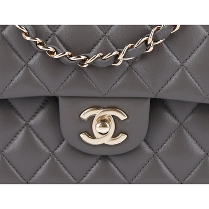 Small Quilted Lambskin Flap Shoulder Bag - Grey