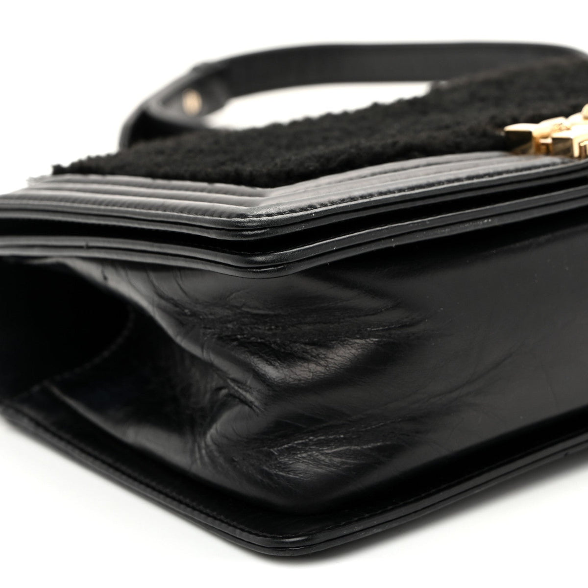 Medium Shearling Sheepskin Flap Shoulder Bag - Black