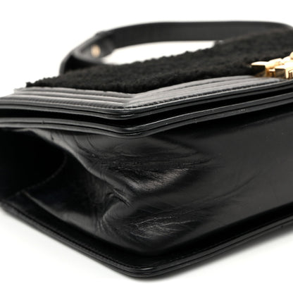 Medium Shearling Sheepskin Flap Shoulder Bag - Black