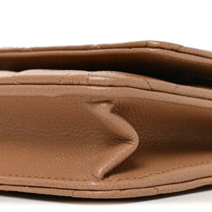 Quilted Caviar Wallet Bag - Beige