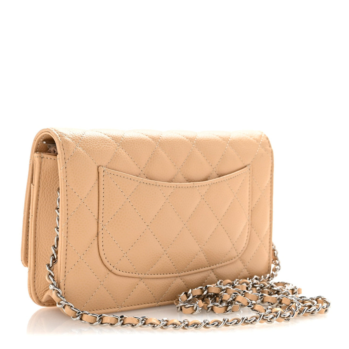 Quilted Caviar Wallet Bag - Beige