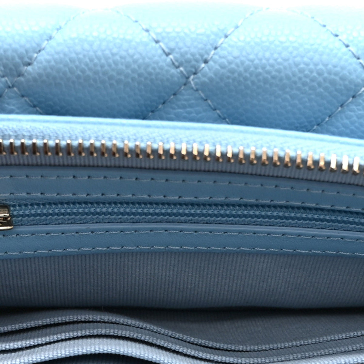 Quilted Caviar Flap Shoulder Bag - Light Blue