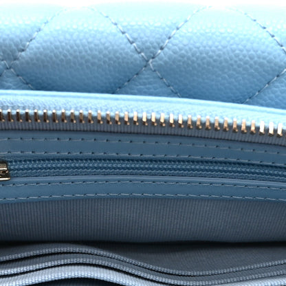 Quilted Caviar Flap Shoulder Bag - Light Blue