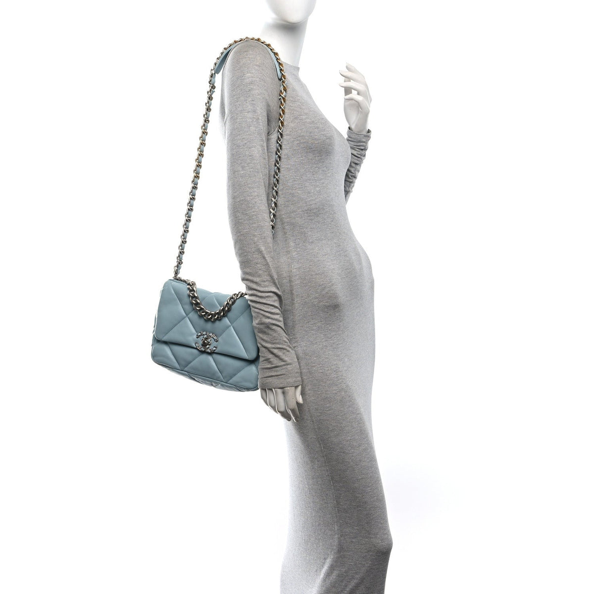 Medium Quilted Lambskin Flap Shoulder Bag - Light Blue