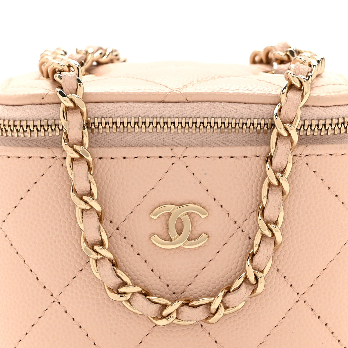 Mini Quilted Caviar Handbag - Beige