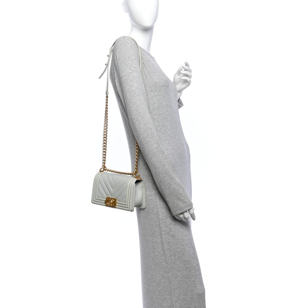 Small Quilted Caviar Flap Shoulder Bag - Grey