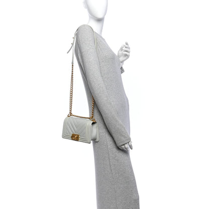 Small Quilted Caviar Flap Shoulder Bag - Grey