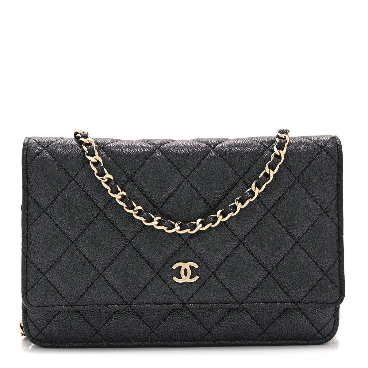 Quilted Caviar Wallet Bag - Blue