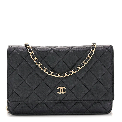 Quilted Caviar Wallet Bag - Blue