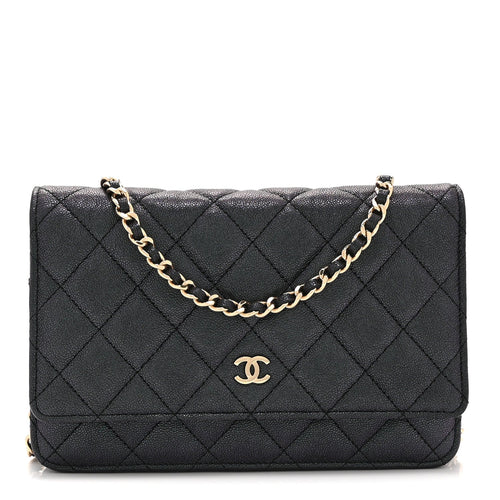 Quilted Caviar Wallet Bag - Blue