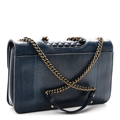 Large Quilted Lambskin Flap Shoulder Bag - Blue