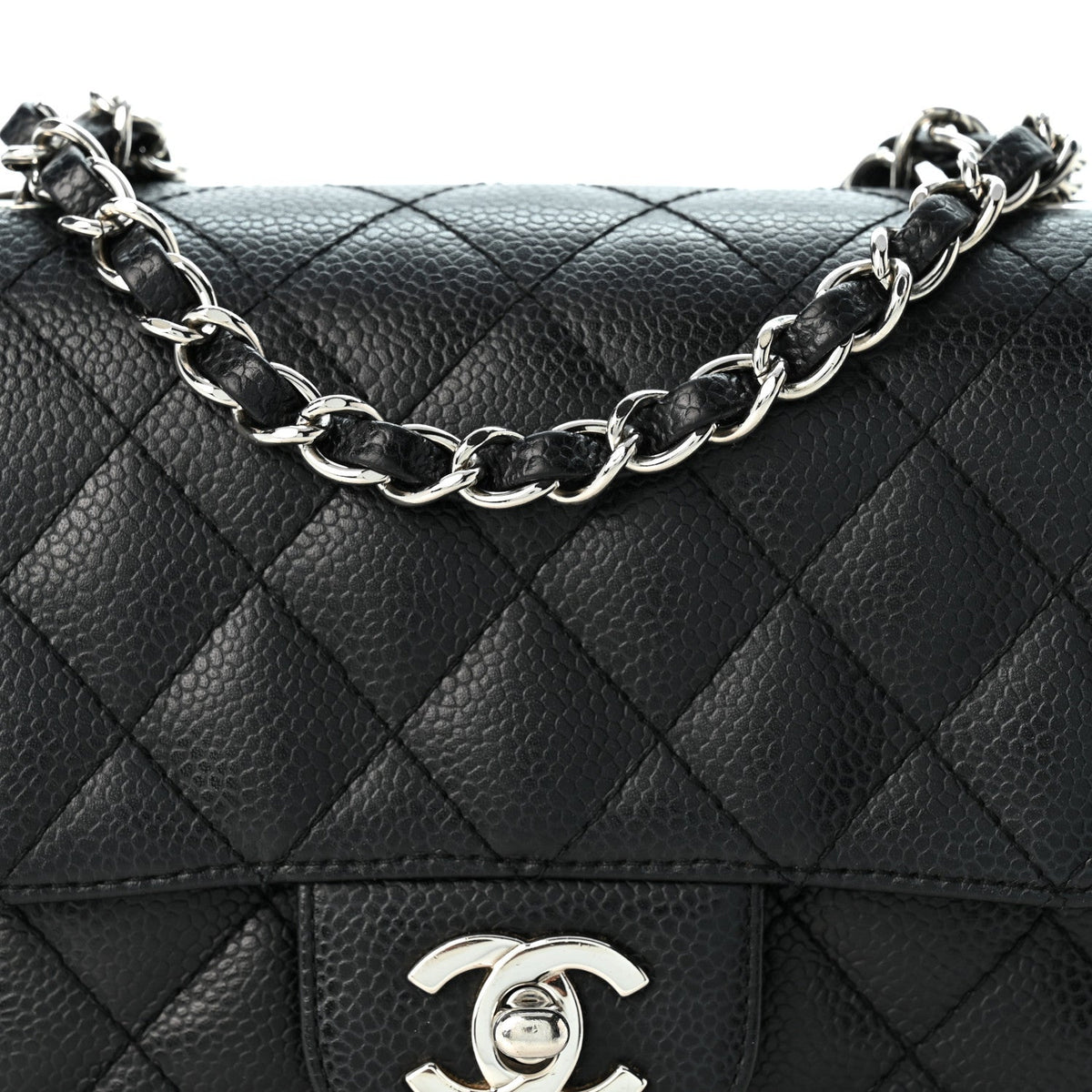 Mini Quilted Caviar Flap Shoulder Bag - Black