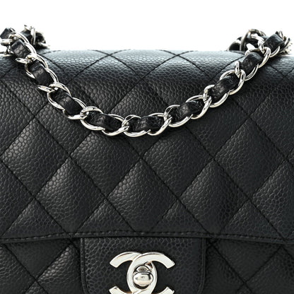 Mini Quilted Caviar Flap Shoulder Bag - Black