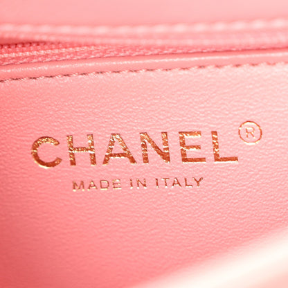 Small Quilted Lambskin Flap Shoulder Bag - Pink