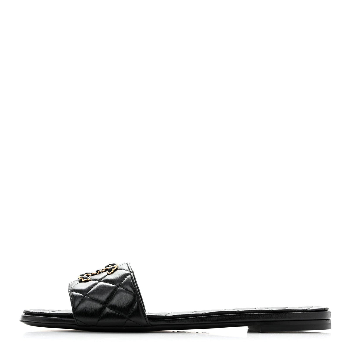 Shiny Goatskin Quilted CC Mules Sandals Black