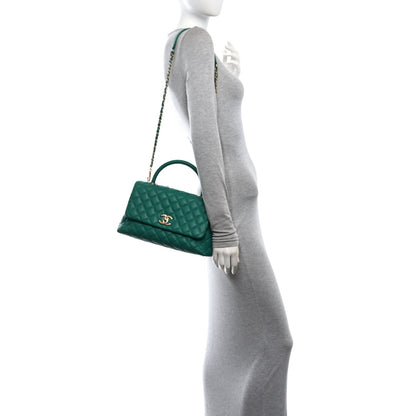 Small Quilted Caviar Flap Shoulder Bag - Green