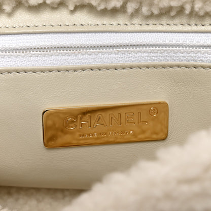Medium Calfskin Shearling Flap Shoulder Bag - White