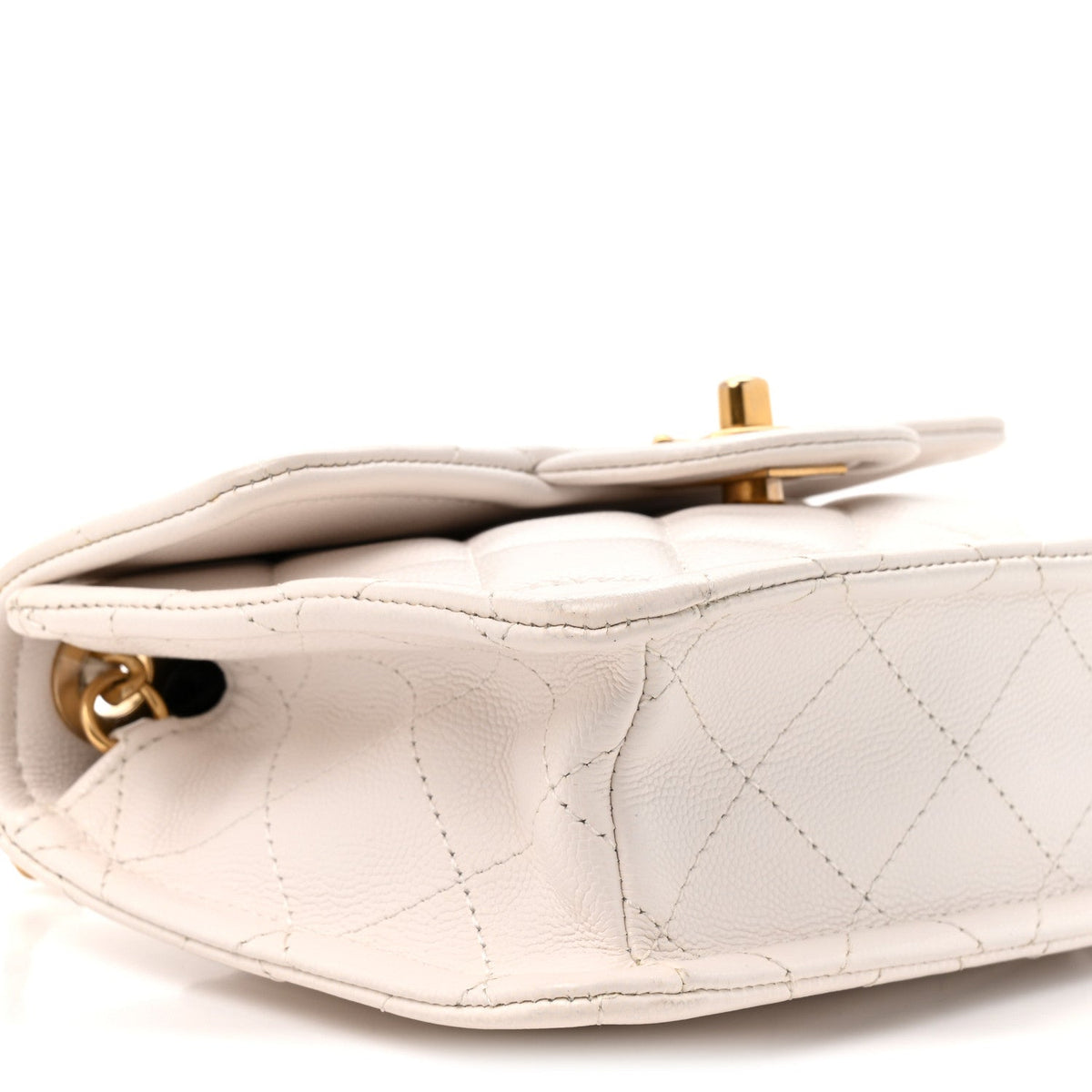 Mini Quilted Caviar Flap Shoulder Bag - White