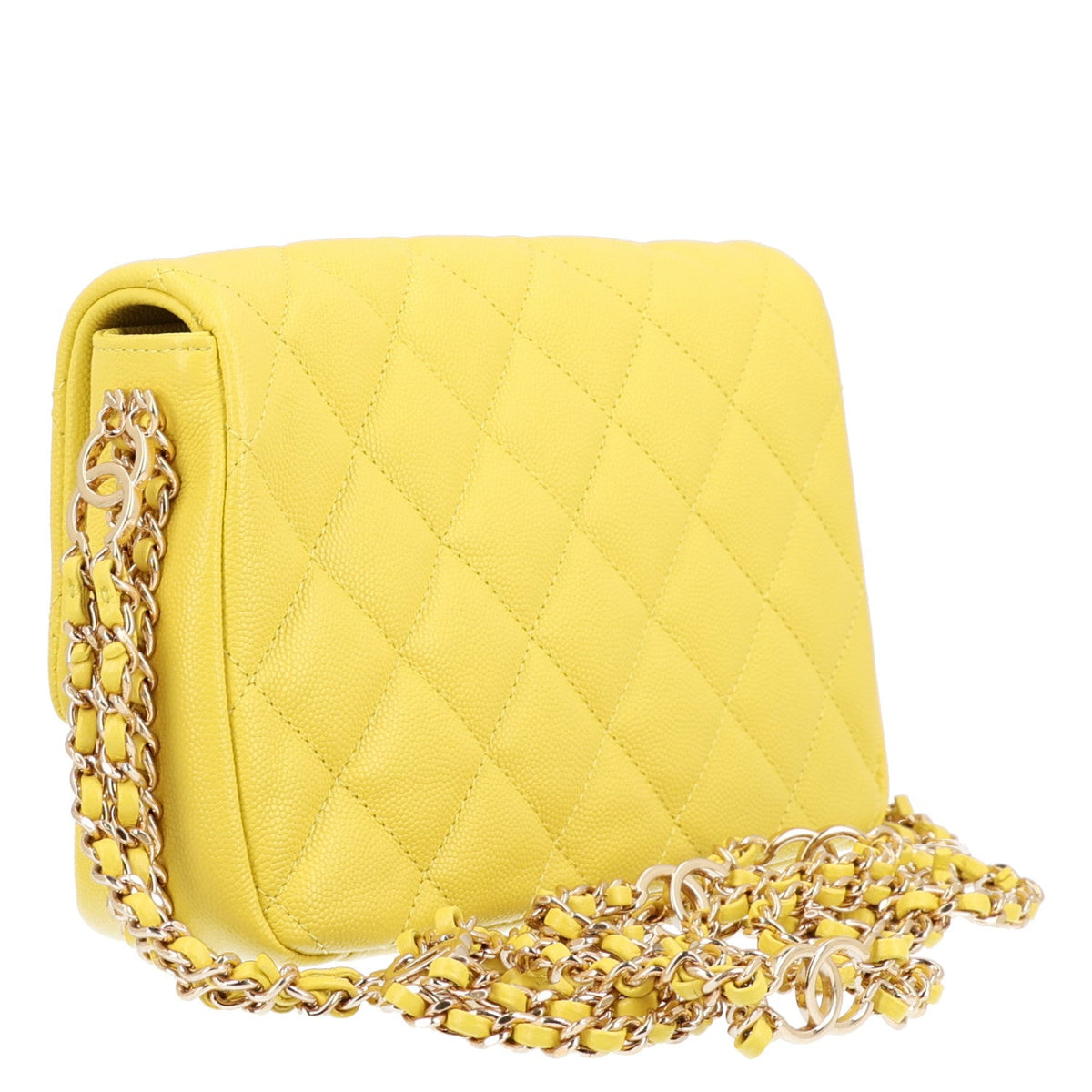 Mini Quilted Caviar Flap Shoulder Bag - Yellow